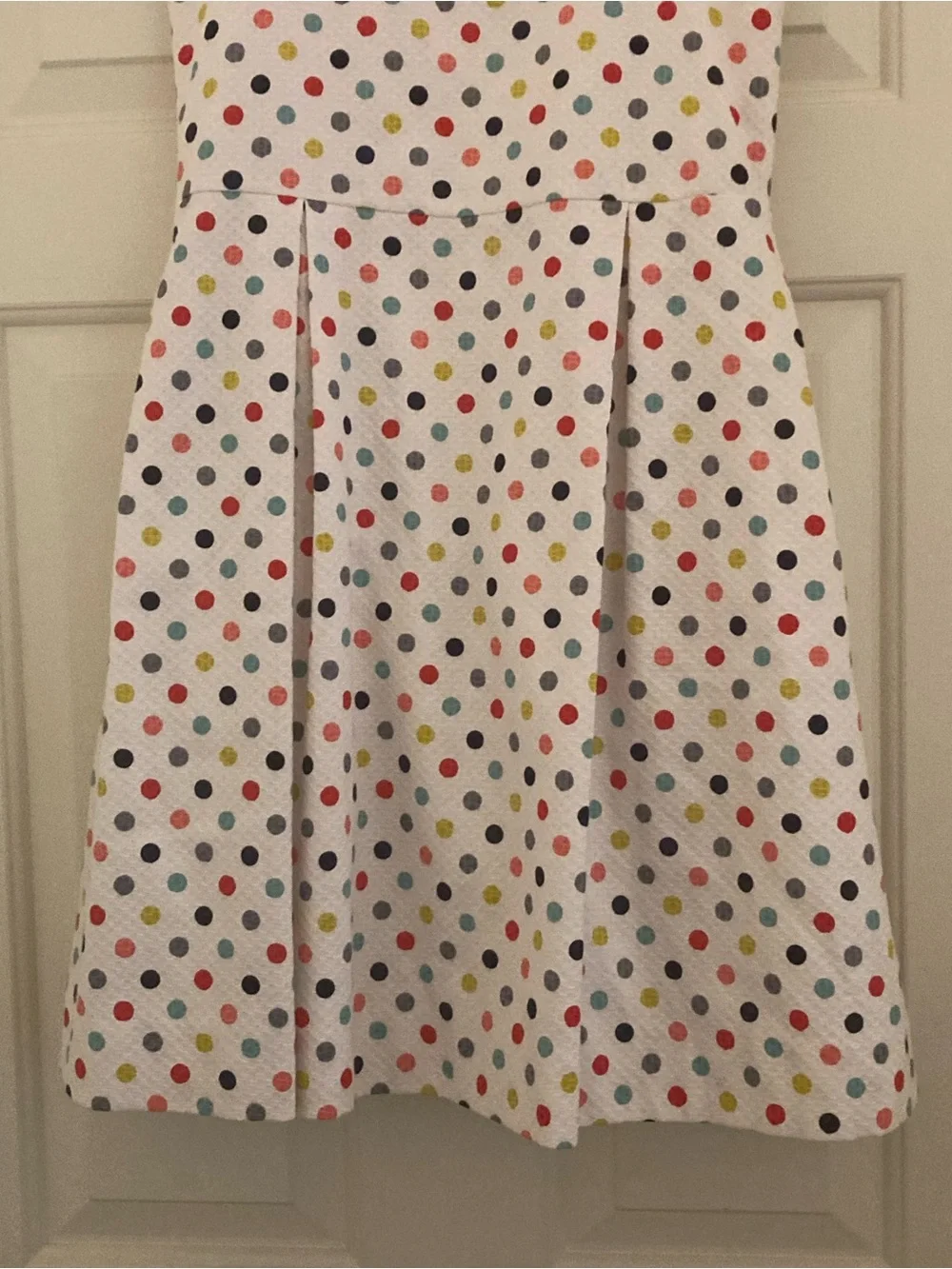 Florence Eiseman Girls White Multicolor Polka Dot Dress with Navy Trim